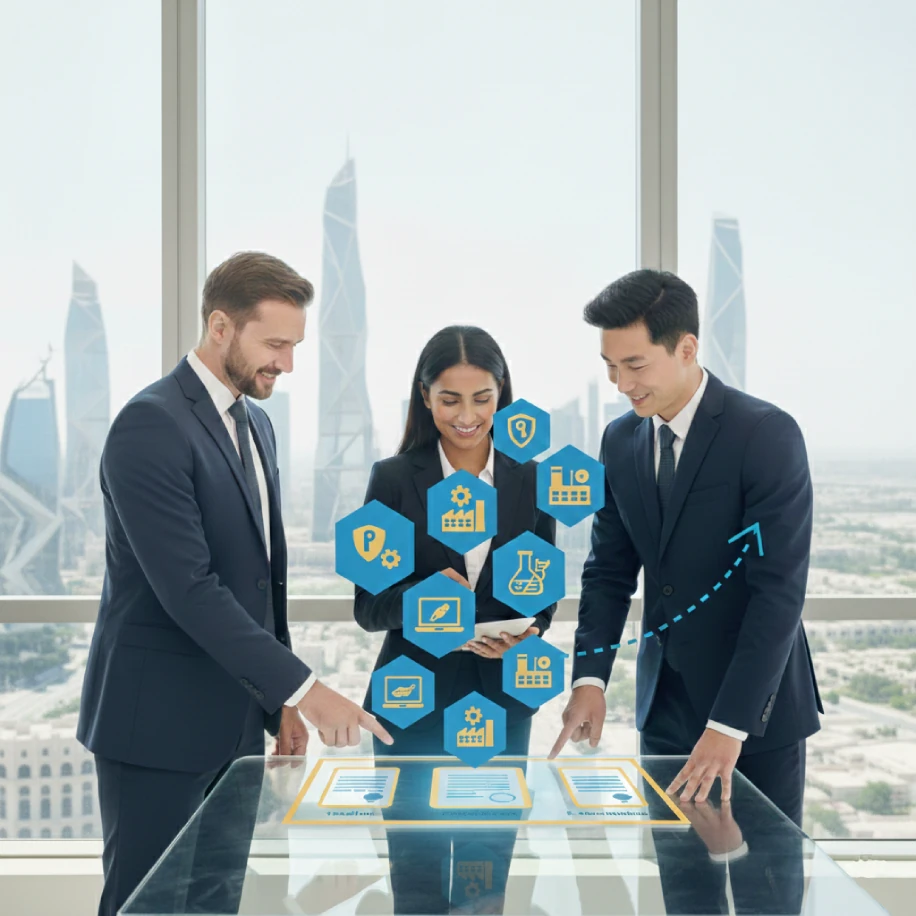 Fachleute arbeiten mit führenden Experten der digitalen Freihandelszone an der Unternehmensgründung und Wachstumsstrategie zusammen.